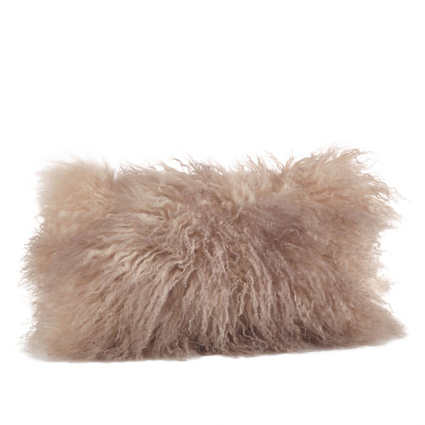 Mongolian Lamb Fur Pillow - Poly Filled: Oyster / Polyester Insert / 12"x20"