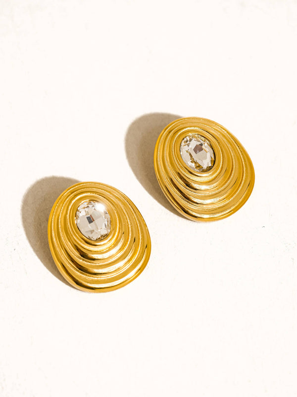 Dorée 18K Gold Non-Tarnish Oval CZ Stud: Yellow Gold