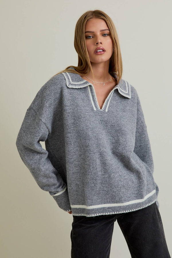 KNIT SWEATER TOP HEM DETAIL M