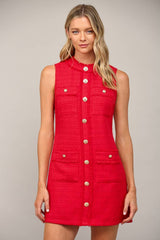 FRONT PATCH POCKET SLVL TWEED DRESS FD32156: RED / S