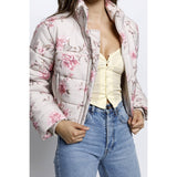 JT6514-1- ROMANTIC FLORAL PUFFER JACKET: PINK / S