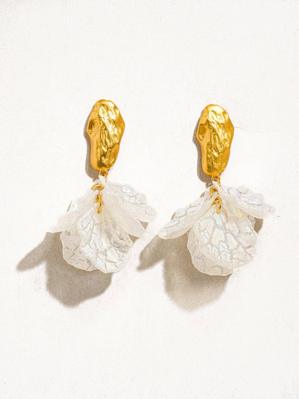 Sicilia 18K Gold Boho Floral Dangle Earring: White