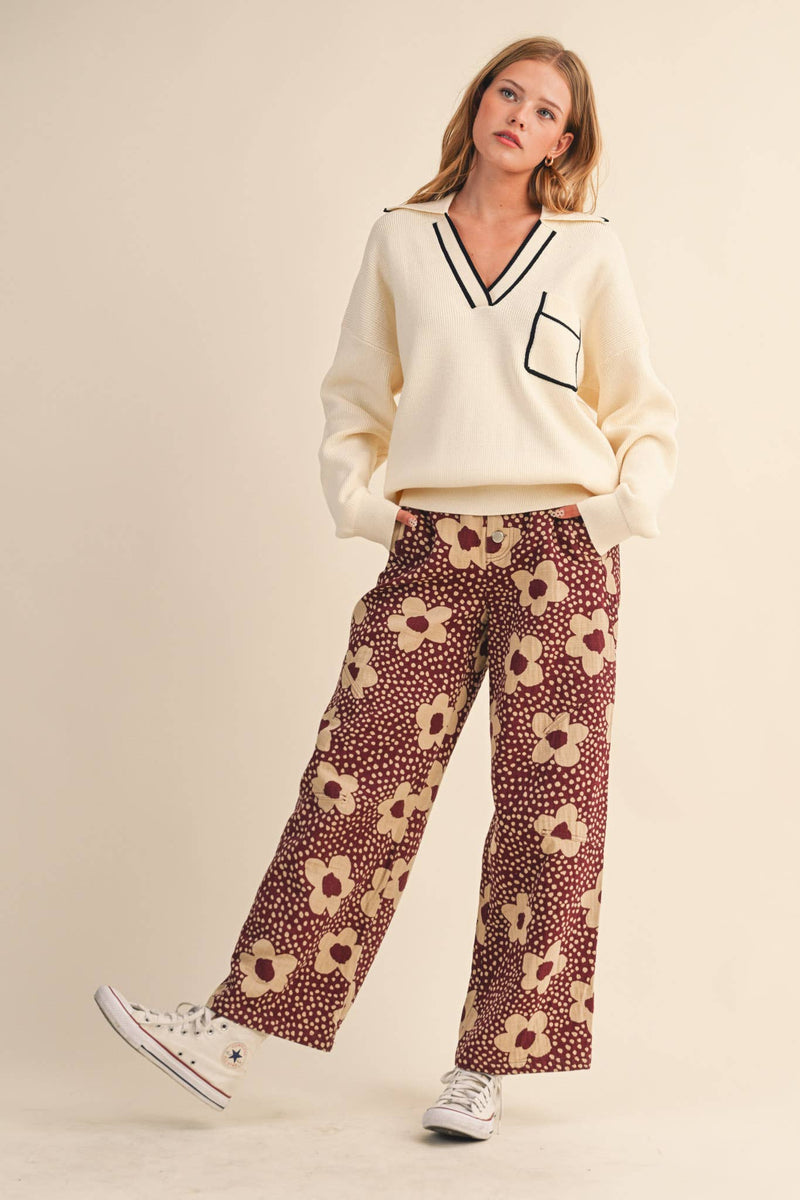 COLLARED SWEATER: Ivory Black / M