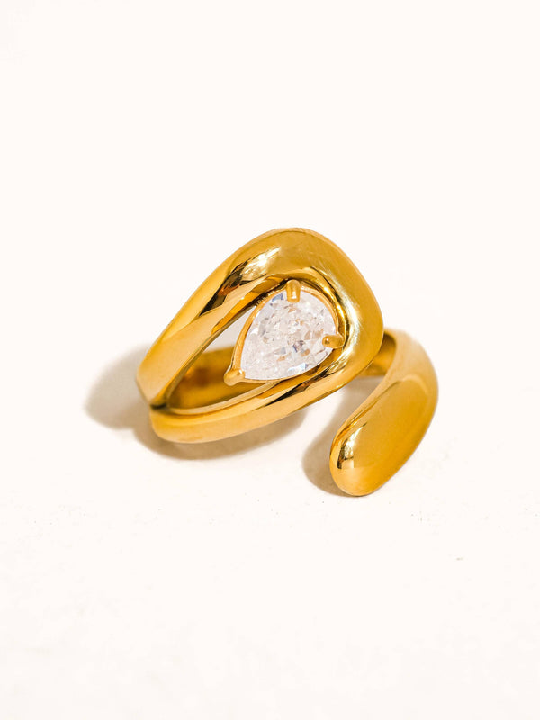 Ronnie 18K Gold Non-Tarnish Wrap CZ Ring: Yellow Gold