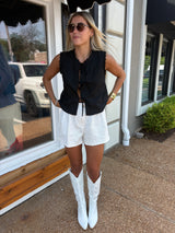 White High Waisted Denim Shorts