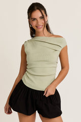 ASYMMETRICAL NECK SWEATER TOP: Black / S