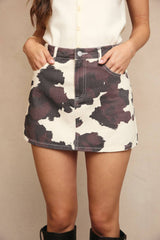 MINI SKIRT: CREAM-BROWN ANIMAL / XS