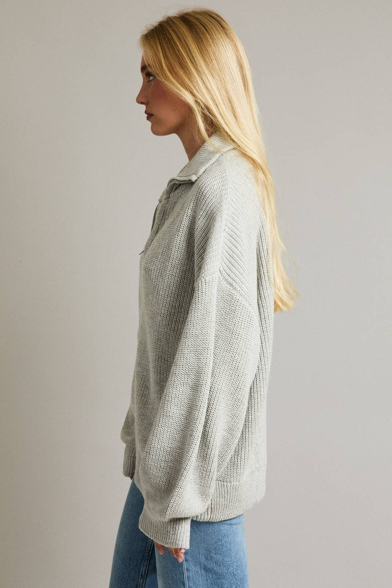 ZIP UP OVERSIZED SWEATER CARDIGAN: Taupe / M