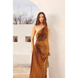 Olympia Asymmetrical Pleated Maxi Dress: BLUE SAPPHIRE