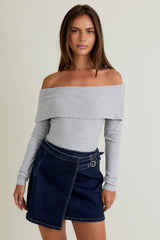 OFF SHOULDER LONG SLEEVE TOP: CRIMSON / L