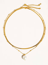 Bindi 18K Gold Layered Pearl Chain Necklace: Yellow Gold