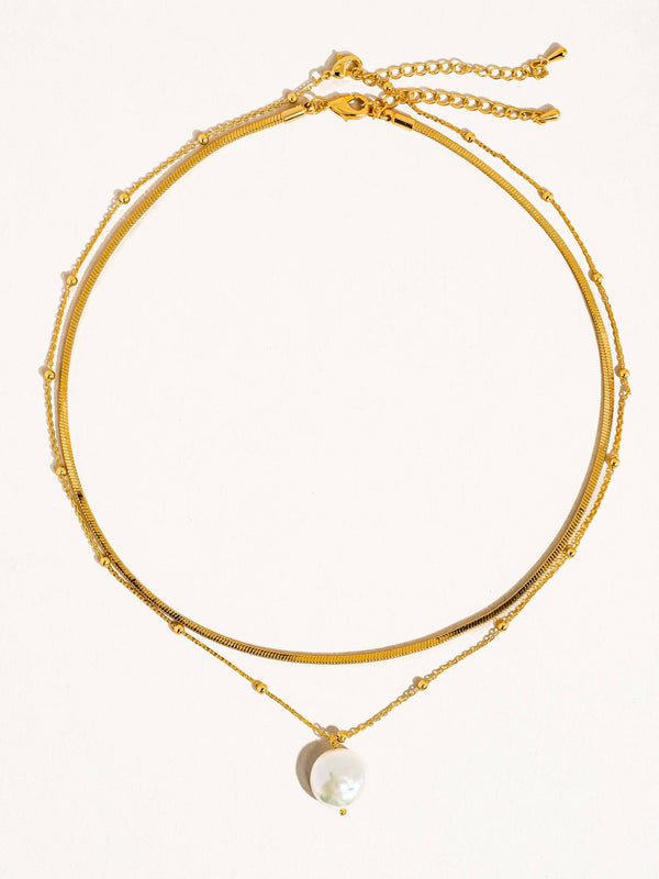Bindi 18K Gold Layered Pearl Chain Necklace: Yellow Gold