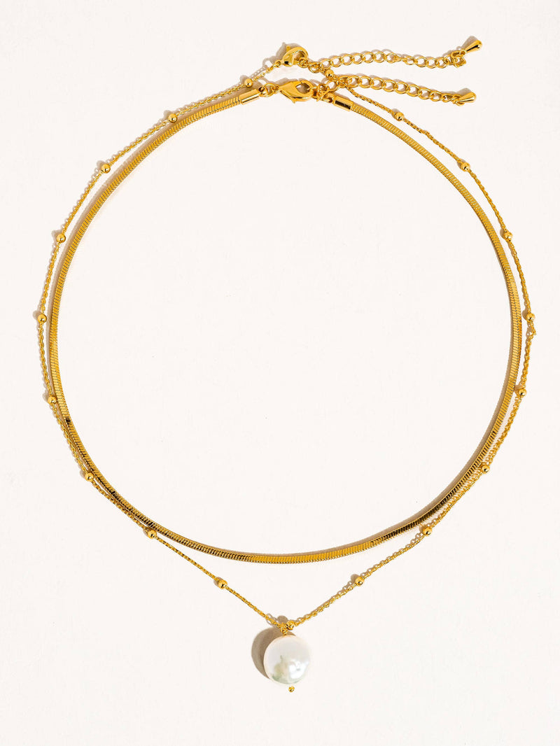 Bindi 18K Gold Layered Pearl Chain Necklace: Yellow Gold