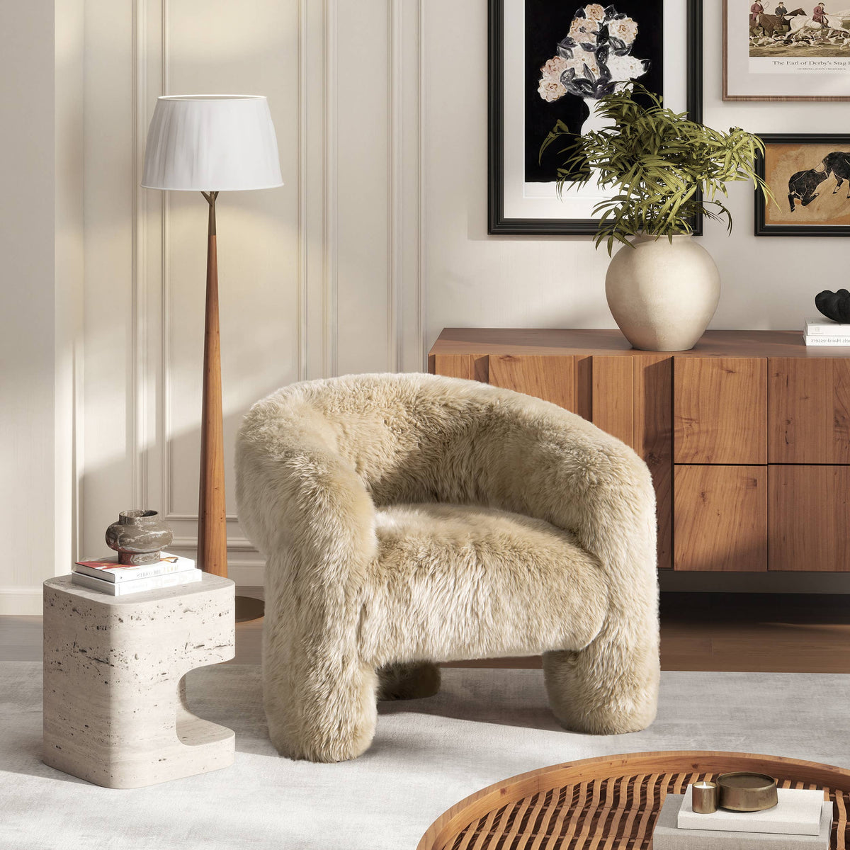 Avalon 35" Genuine Sheepskin Fur Split Barrel Back Chair