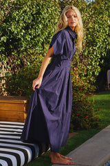 Button-Front Pleated Midi Shirt Dress