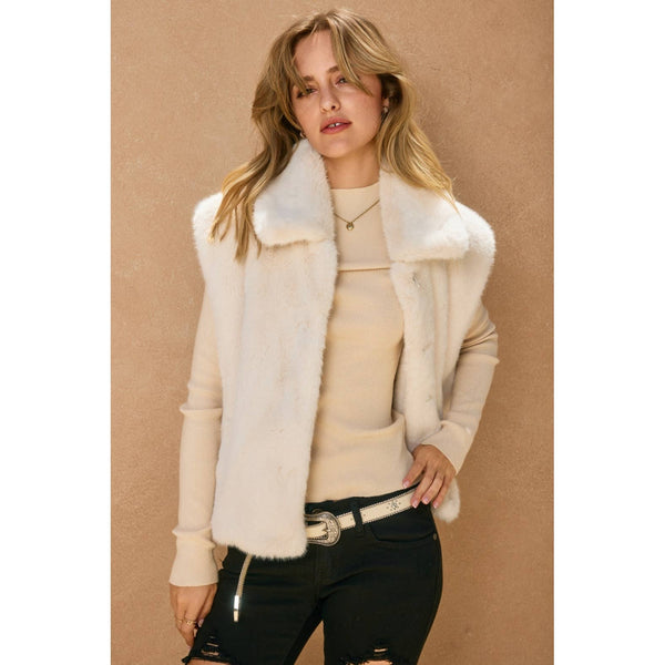 Wind Whispers Faux Fur Collared Vest: BLACK