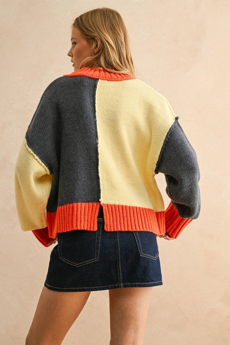 COLOR BLOCK SWEATER TOP M