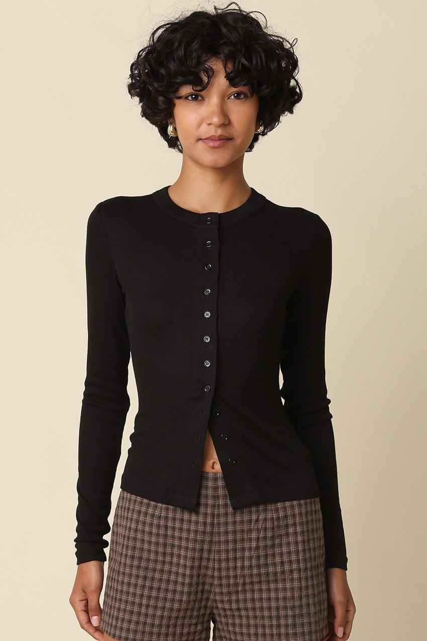 Carly Black Ribbed Cardigan