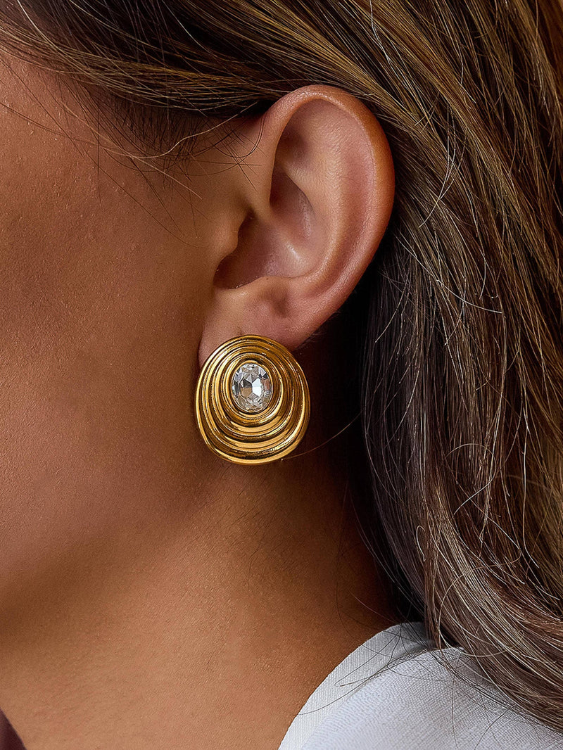 Dorée 18K Gold Non-Tarnish Oval CZ Stud: Yellow Gold