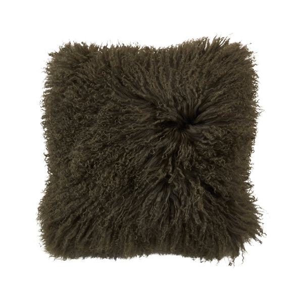 Mongolian Lamb Fur Pillow - Poly Filled: Forest Green / Polyester Insert / 20"