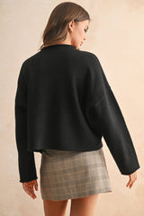 LACE TRIM KNITTED CARDIGAN: Black / S