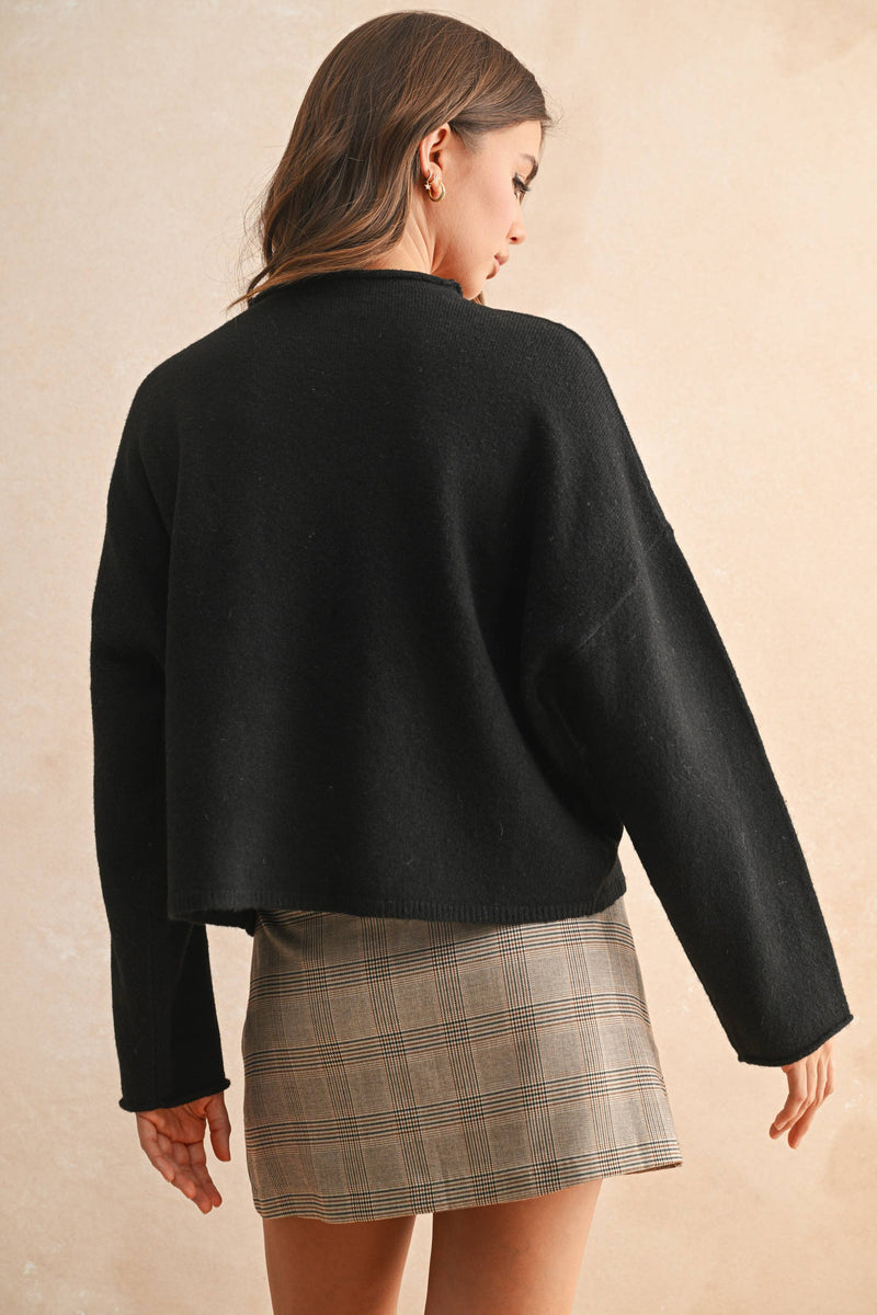 LACE TRIM KNITTED CARDIGAN: Black / M