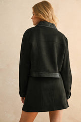 SUEDE WITH PLEATER SKIRT: BLACK / M
