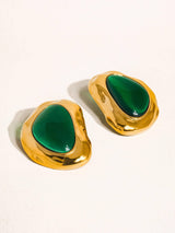 Mei 18K Non-Tarnish Green Stone Stud: Green