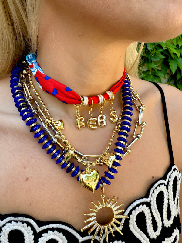 Red and Blue Game Day Bubble Letter Scarf Necklace 