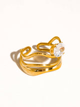Gloire 18K Gold Non-Tarnish Abstract CZ Ring: Yellow Gold
