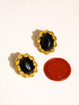 Eulie 18K Gold Non-Tarnish Vintage Stone Oval Earring: Green