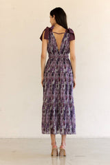 JD4447-14-FLORAL TIERED MAXI DRESS: PURPLE FLORAL / S