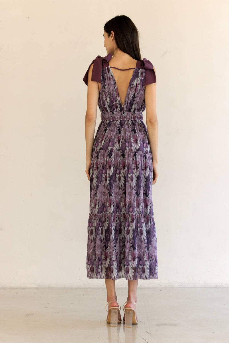 JD4447-14-FLORAL TIERED MAXI DRESS: PURPLE FLORAL / S