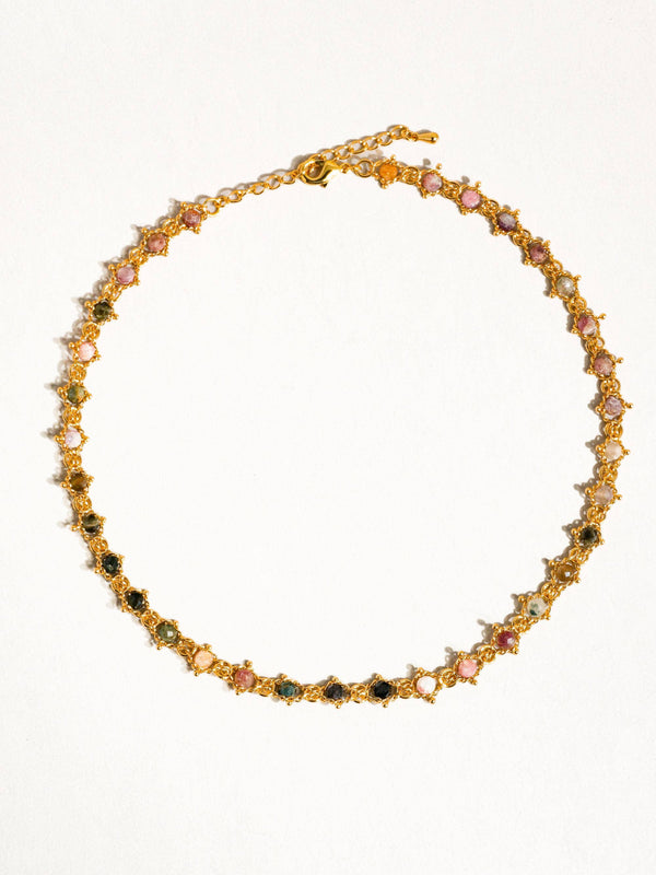 Skylar 18K Gold Multi-Stone Chained Bracelet, Necklace: Multi-Colored / Necklace