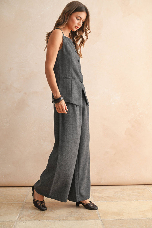 WIDE LEG TROUSERS: Black / M