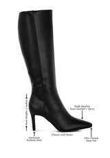 Skara Faux Leather Calf Boots: Black / US-7 / UK-5 / EU-38