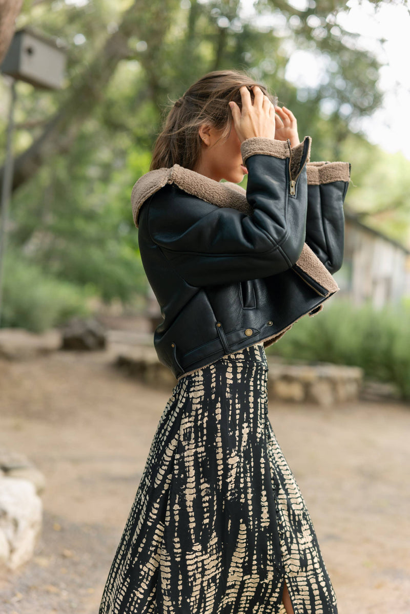 BIKER JACKET: BLACK/BROWN / L