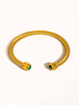 Vail 18K Gold Non-Tarnish Stone Braided Bangle: Green