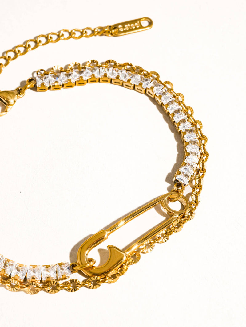 Acier 18K Gold Non-Tarnish Glam Rhinestone Clip Bracelet: Yellow Gold