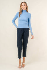 Mock neck color block long sleeve sweater top-TI5519FO: GREY/BLUE / Contemporary / S