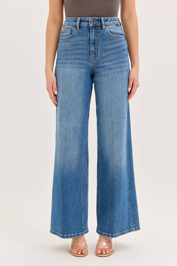 Stretch High Rise Wide Leg Jeans Medium Denim [WV97320M]: 1