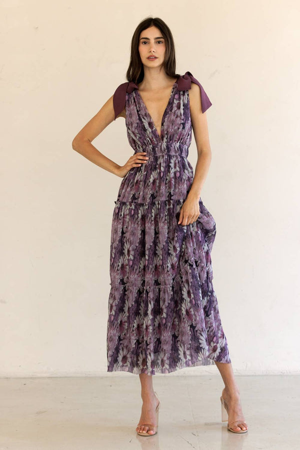 JD4447-14-FLORAL TIERED MAXI DRESS: PURPLE FLORAL / S