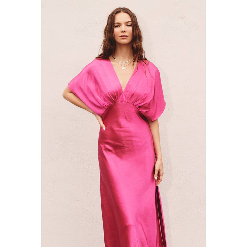 Satin Blouson Maxi Dress