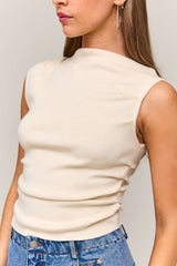ASYMMETRICAL NECK SWEATER TOP: Ivory / S