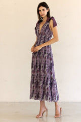 JD4447-14-FLORAL TIERED MAXI DRESS: PURPLE FLORAL / S