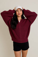 SWEATER CARDIGAN: Burgundy / S