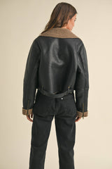 BIKER JACKET: BLACK/BROWN / L