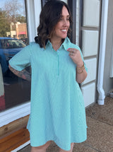 Striped Green Shirt Swing Dress