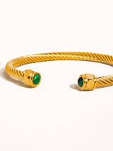 Vail 18K Gold Non-Tarnish Stone Braided Bangle: Green