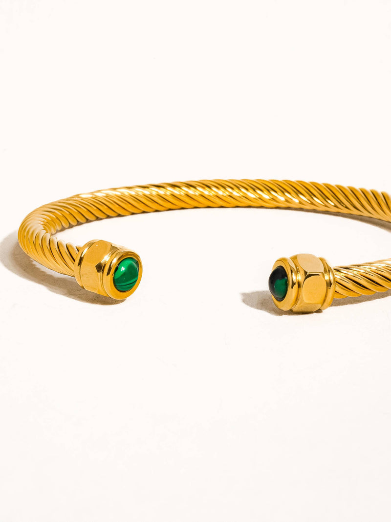 Vail 18K Gold Non-Tarnish Stone Braided Bangle: Green